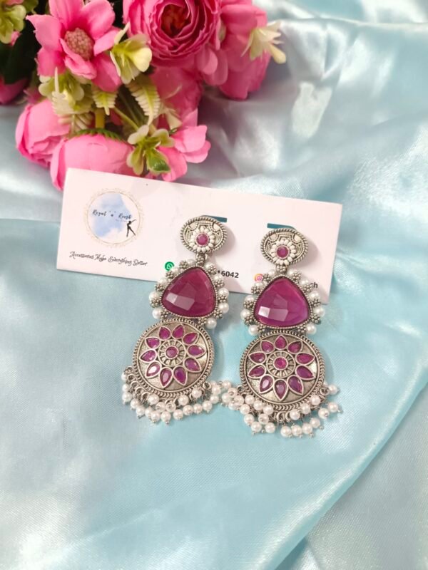 German Silver Earrings - Rani pink - Image 2