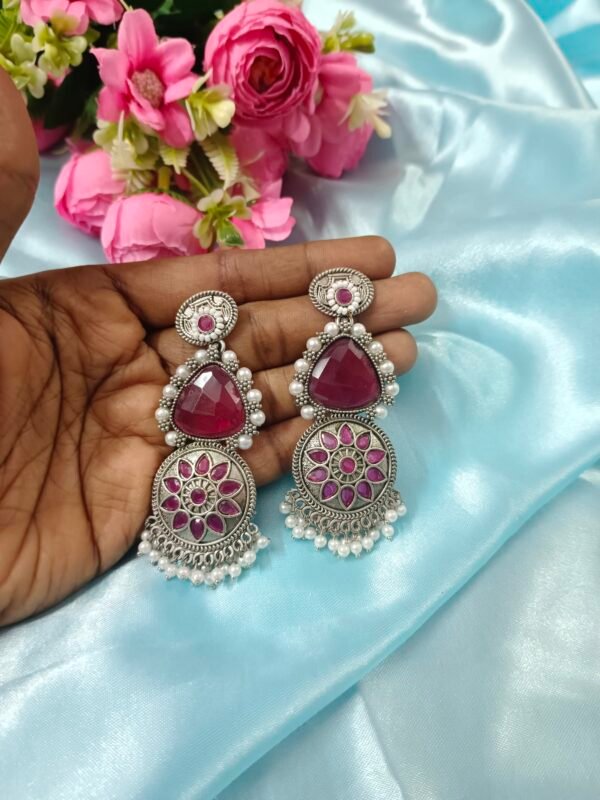 German Silver Earrings - Rani pink