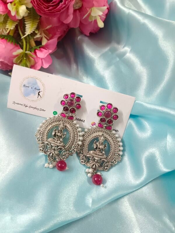 German Silver Earrings - Rani Pink - Image 2