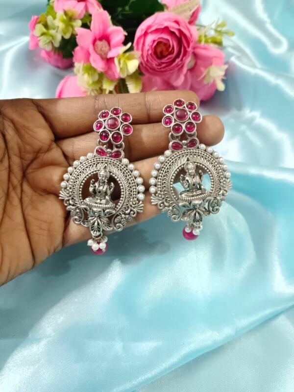 German Silver Earrings - Rani Pink - Image 3