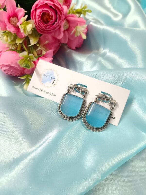 German Silver Earrings - Blue - Image 3