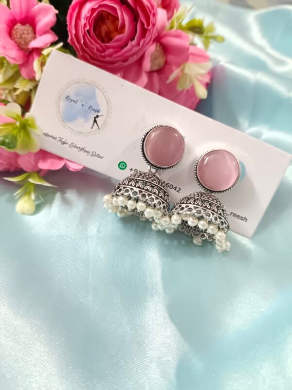 German Silver Earrings - Pastel Pink - Image 2