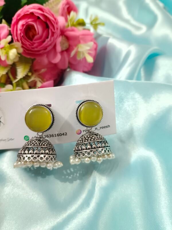 German Silver Earrings - Pastel Yellow - Image 2