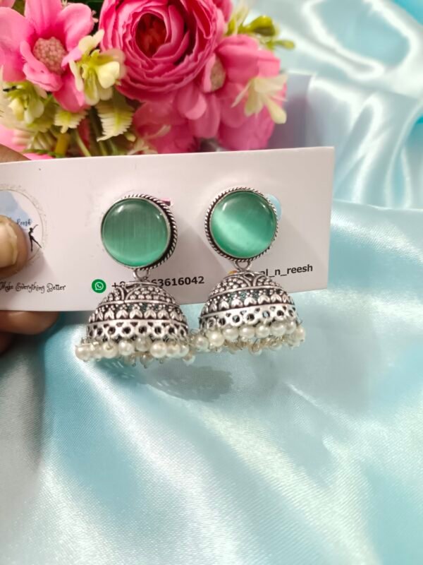 German Silver Earrings - Pastel Green - Image 3