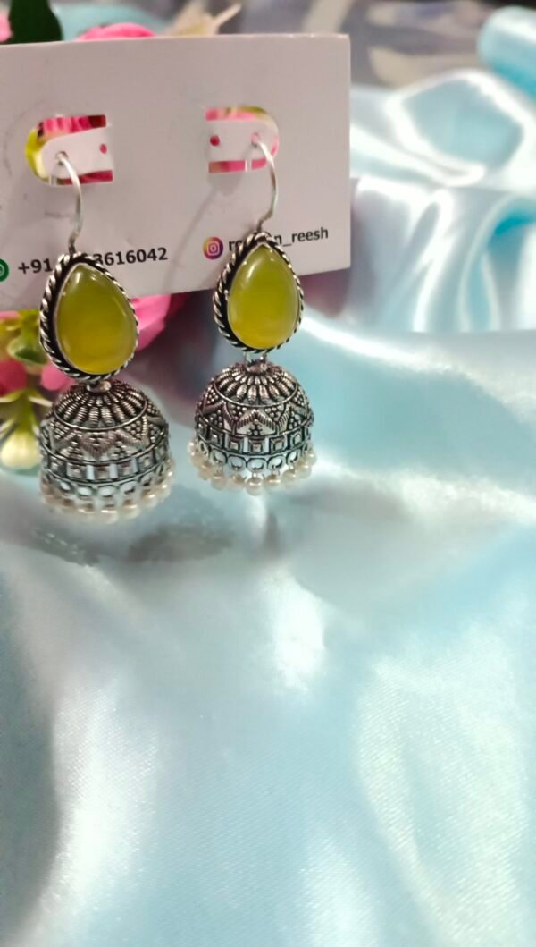 German Silver Earrings - Pastel Yellow - Image 2