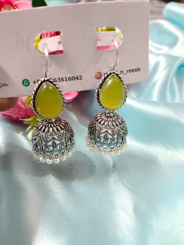 German Silver Earrings - Pastel Yellow - Image 3