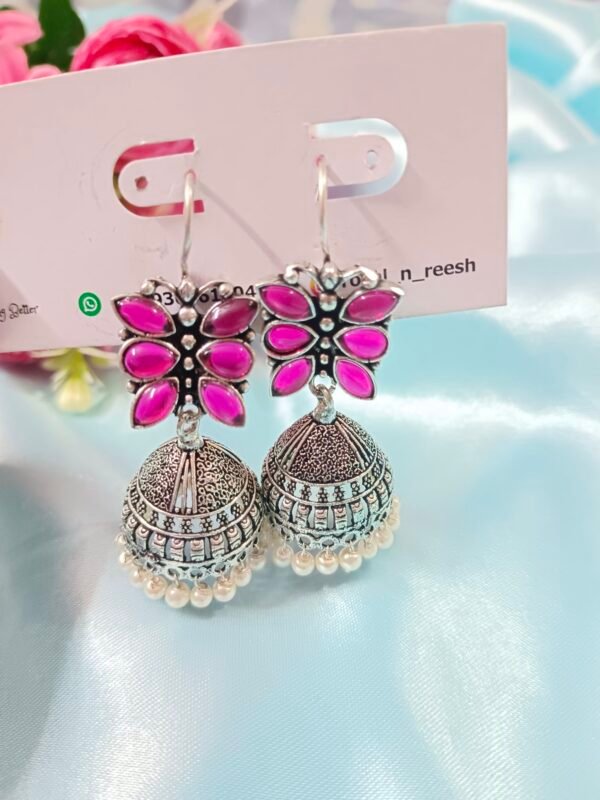 German Silver Earrings - Butterfly Pink