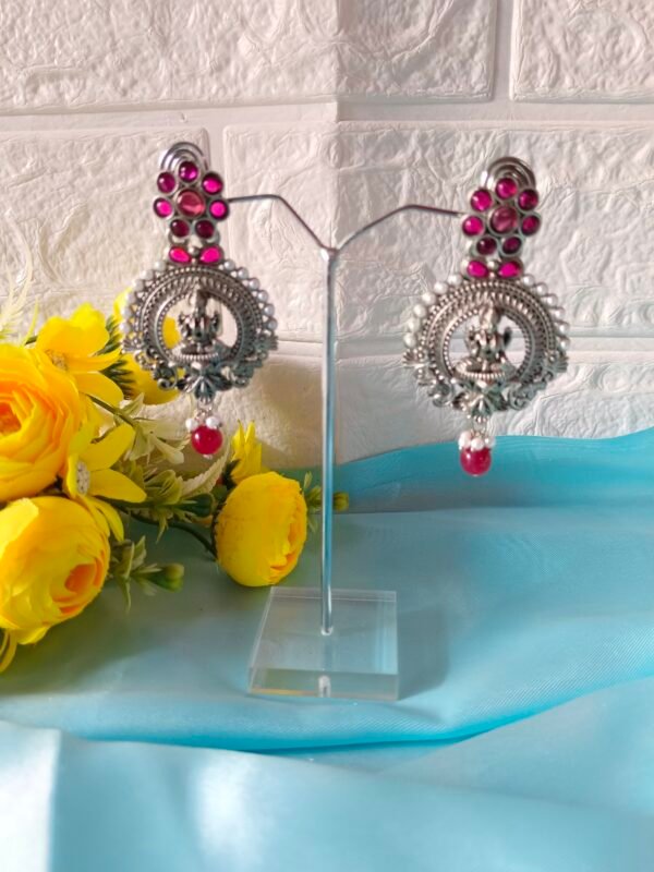 German Silver Earrings - Rani Pink