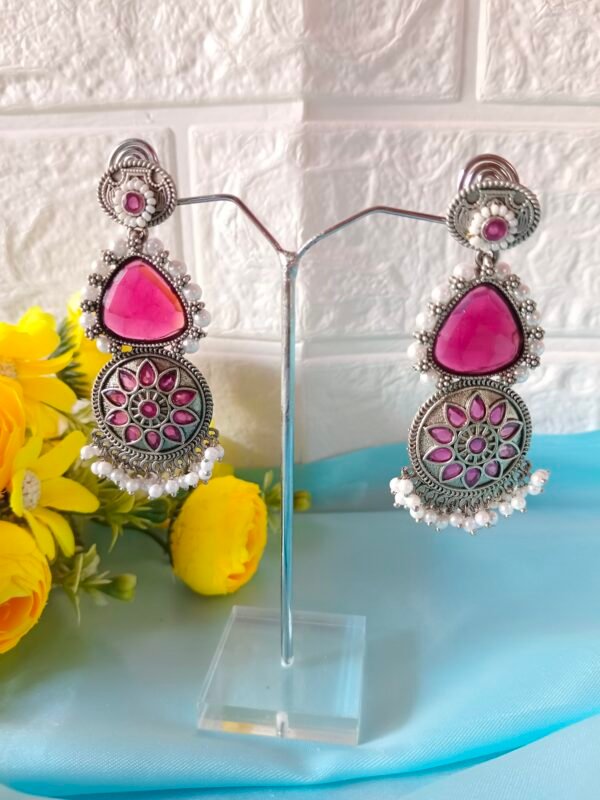 German Silver Earrings - Rani pink - Image 3