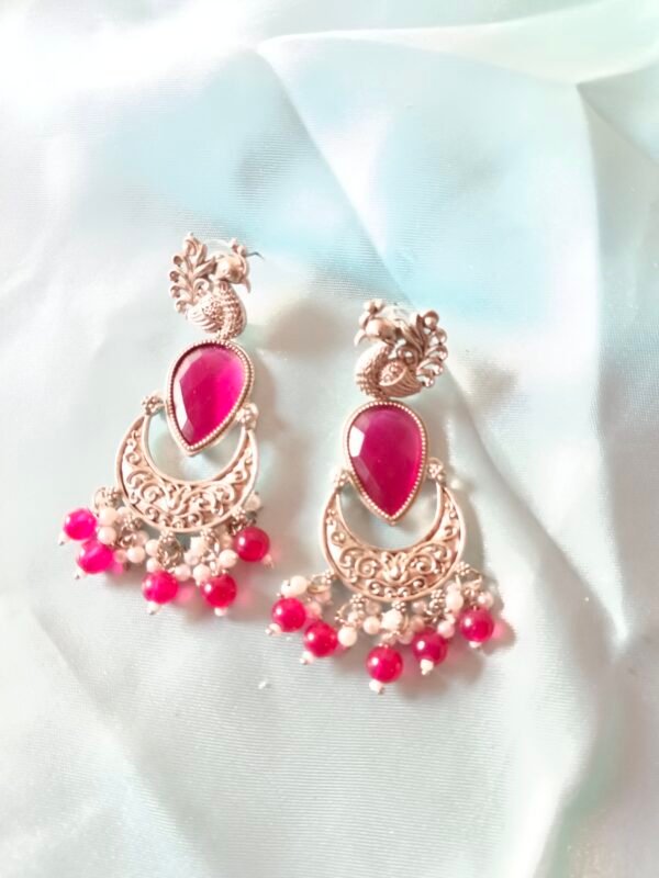 German Silver Earrings - Rani pink - Image 4