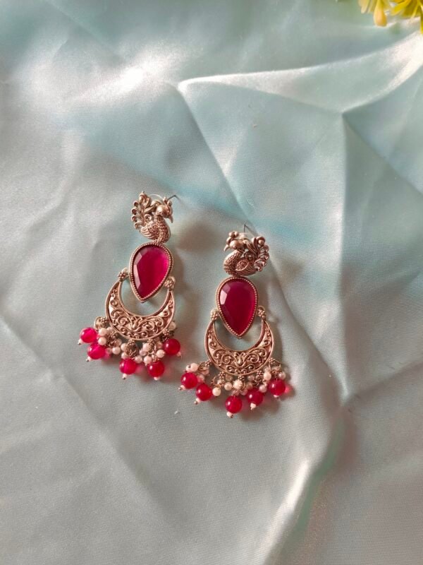 German Silver Earrings - Rani pink - Image 3