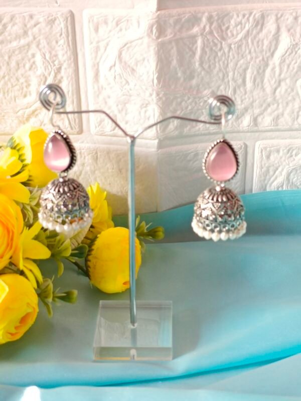 German Silver Earrings - Pastel Pink - Image 2