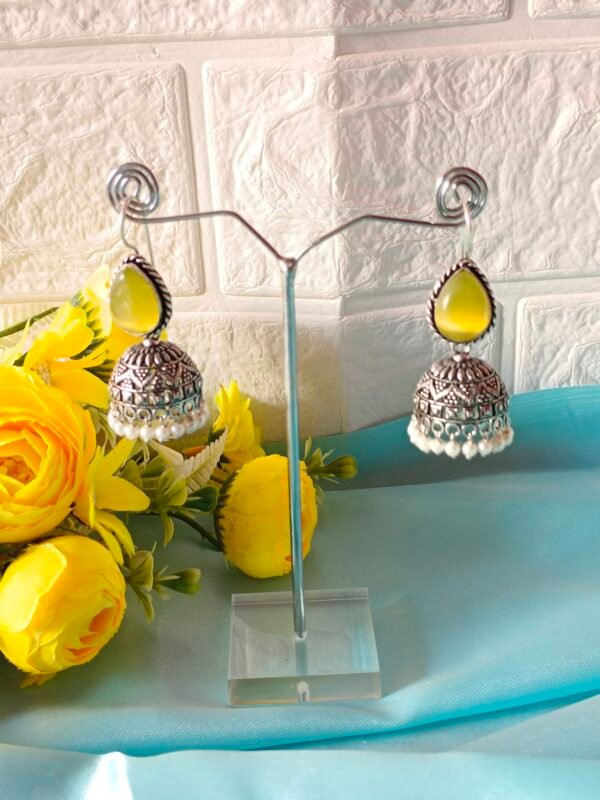 German Silver Earrings - Pastel Yellow - Image 4