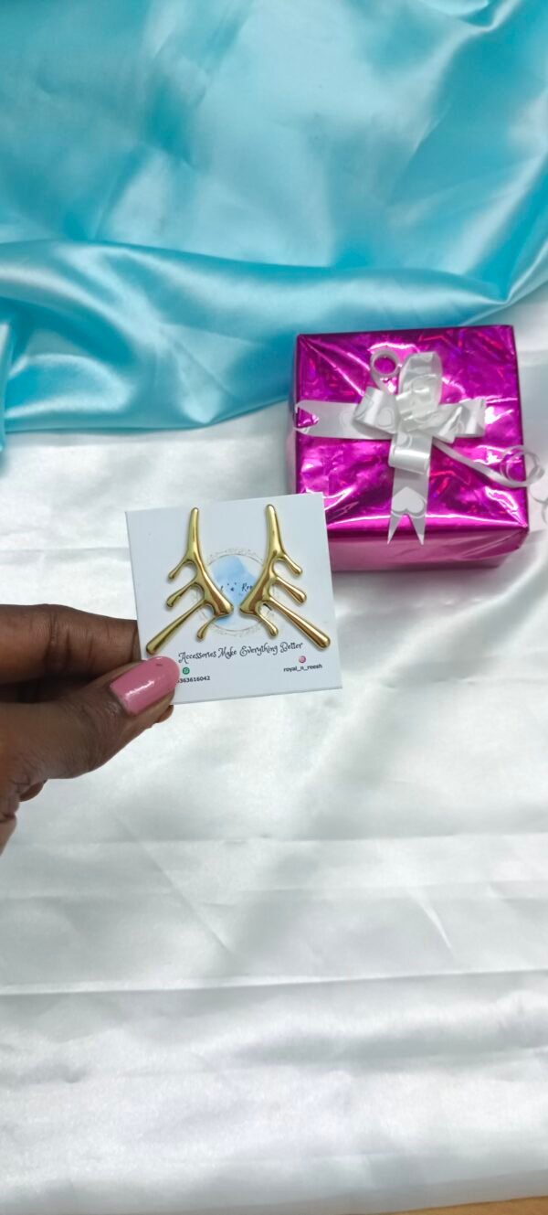 Royal 'N' Reesh 18K Gold Plated Trendy Stainless Steel Drip Style Earrings For Women & Girls - Image 6