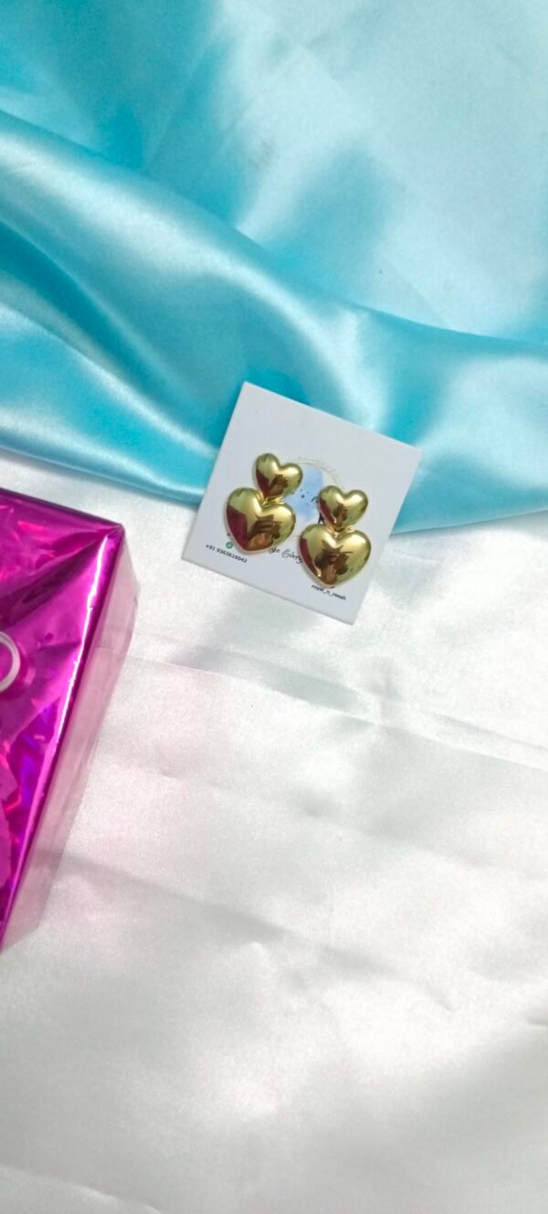 Royal 'N' Reesh 18K Gold Plated love pendant earrings double heart stud earrings - Image 6