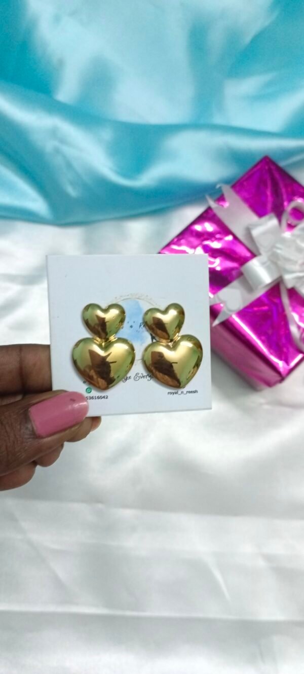 Royal 'N' Reesh 18K Gold Plated love pendant earrings double heart stud earrings - Image 7