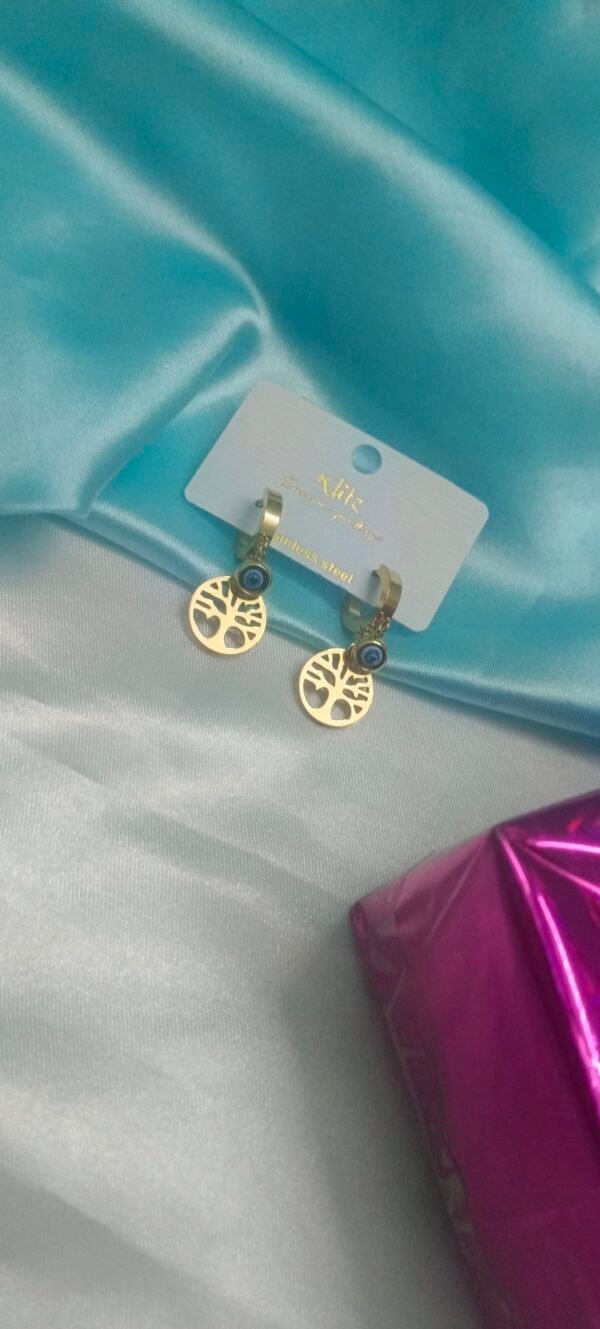 Royal 'N' Reesh 18K Gold Plated Fashion Titanium Stainless Steel Evil Eyes Earrings for Women - Image 3
