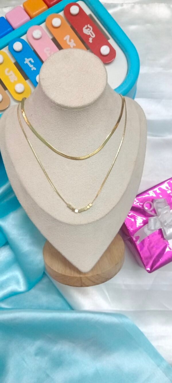 Royal 'N' Reesh 18K Gold Plated Stainless Steel Gold Multi-layer Luxury Snake Chain Necklace Set Double Layer Herringbone Choker Necklace For Women and Girls | Valentine's Gift For Girls and Women - Image 3