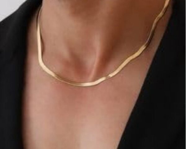 Royal 'N' Reesh 18K Gold Plated Stainless Steel Snake Chain Necklace, Gold Plated, Herringbone Style, Unisex