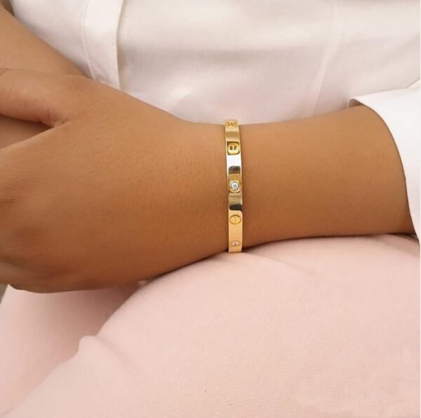 Royal 'N' Reesh 18K Gold Plated Stainless Steel Openable Crystal Bracelet | Latest Stylish Cuff Bangle | Love Friendship Couples Gifts for Women Girls Mother Sister Wife Girlfriend | Anti Tarnish Jewellery - Image 4