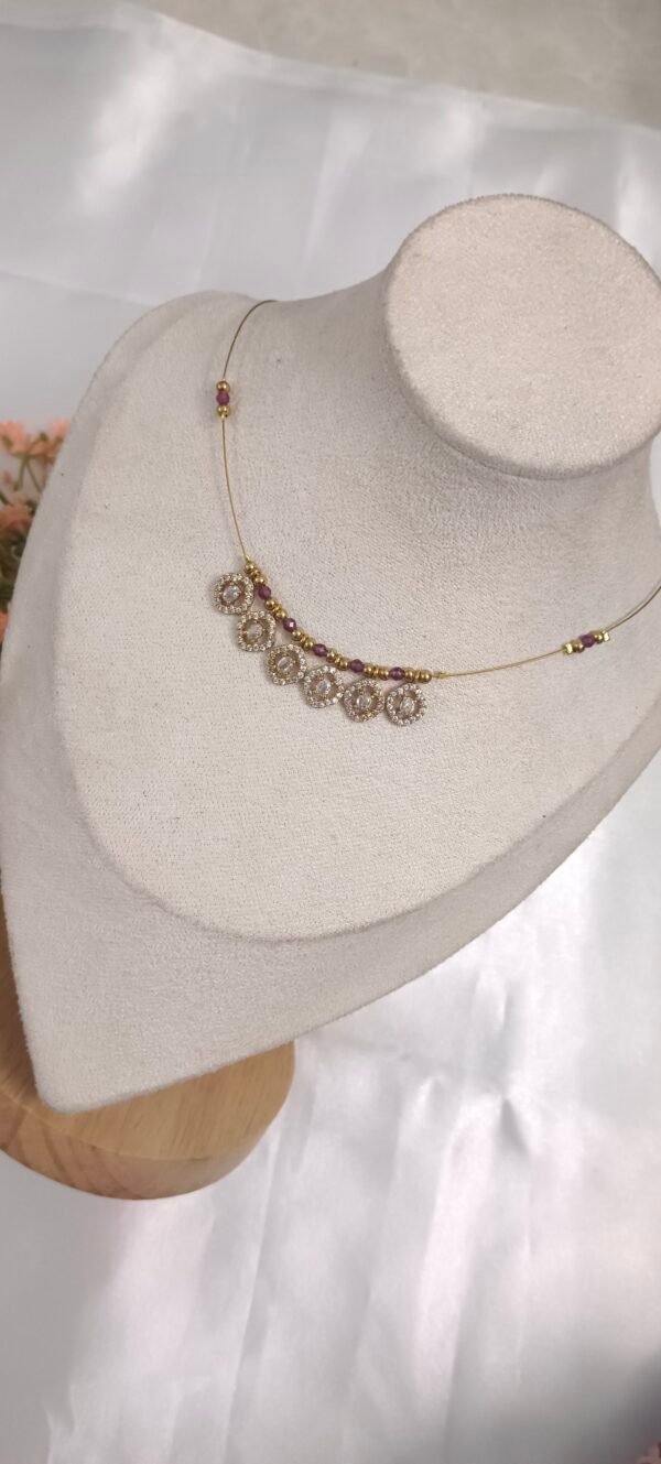 Royal 'N' Reesh Invisible Necklace with Traditional Pendant, Gold-Plated Pendant - Maroon Beads - Image 2