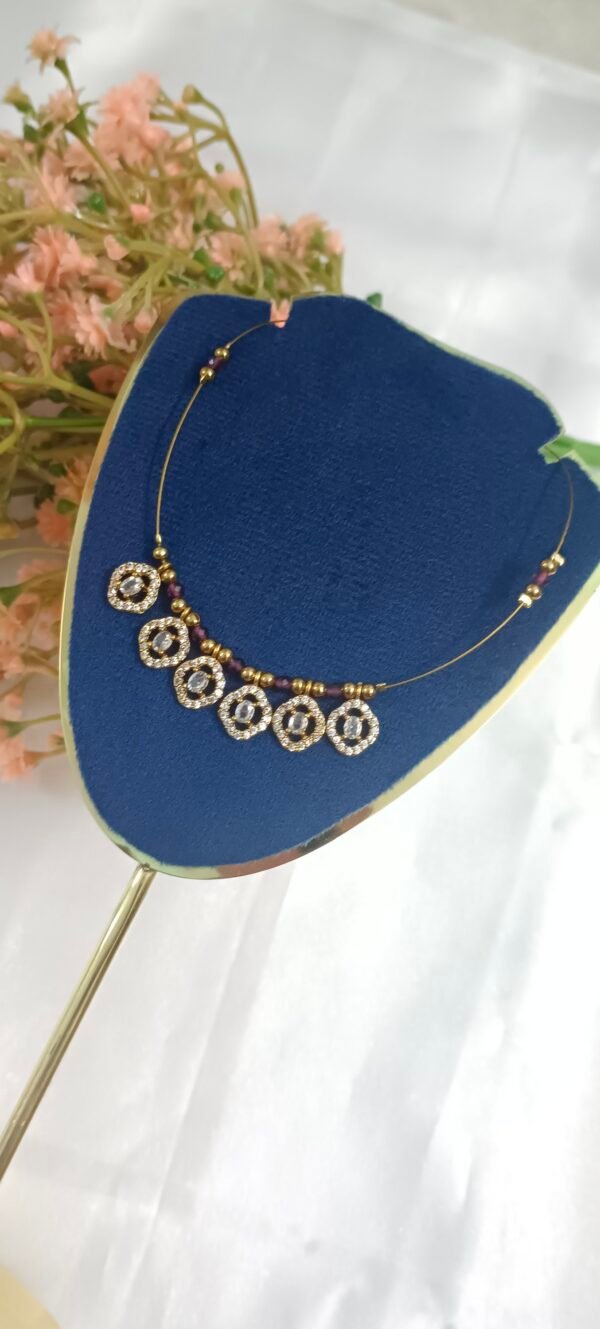 Royal 'N' Reesh Invisible Necklace with Traditional Pendant, Gold-Plated Pendant - Maroon Beads
