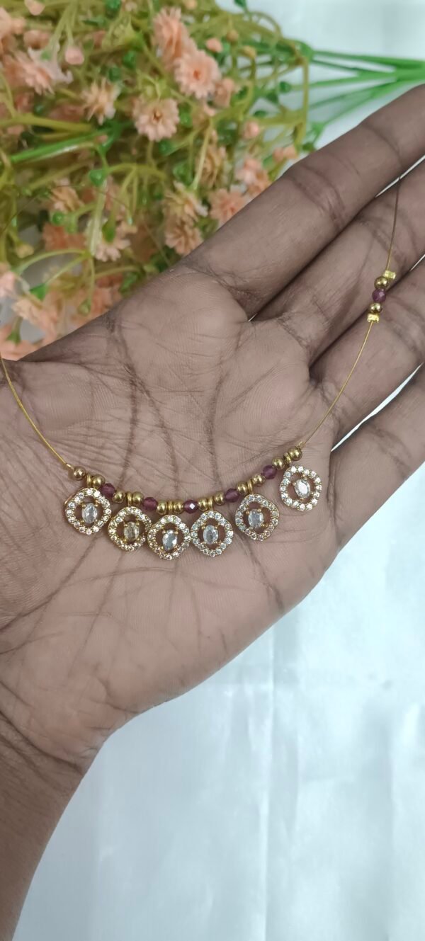 Royal 'N' Reesh Invisible Necklace with Traditional Pendant, Gold-Plated Pendant - Maroon Beads - Image 3