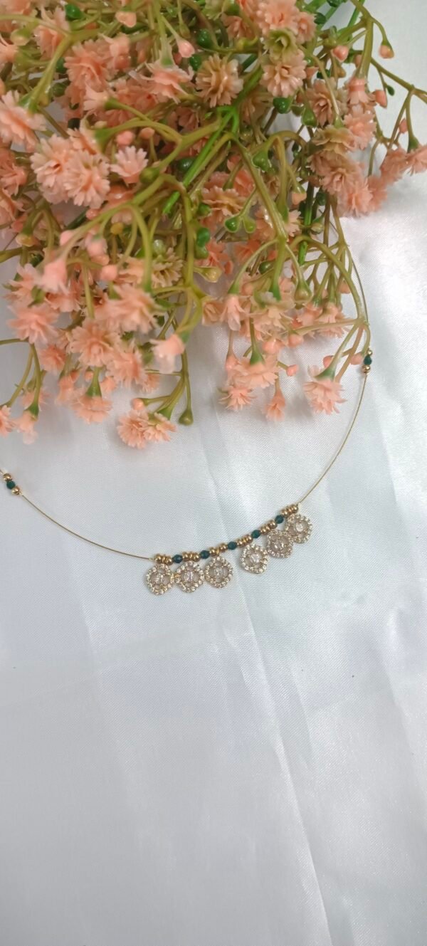 Royal 'N' Reesh Invisible Necklace with Traditional Pendent,Gold-Plated Pendant - Green Beads - Image 3