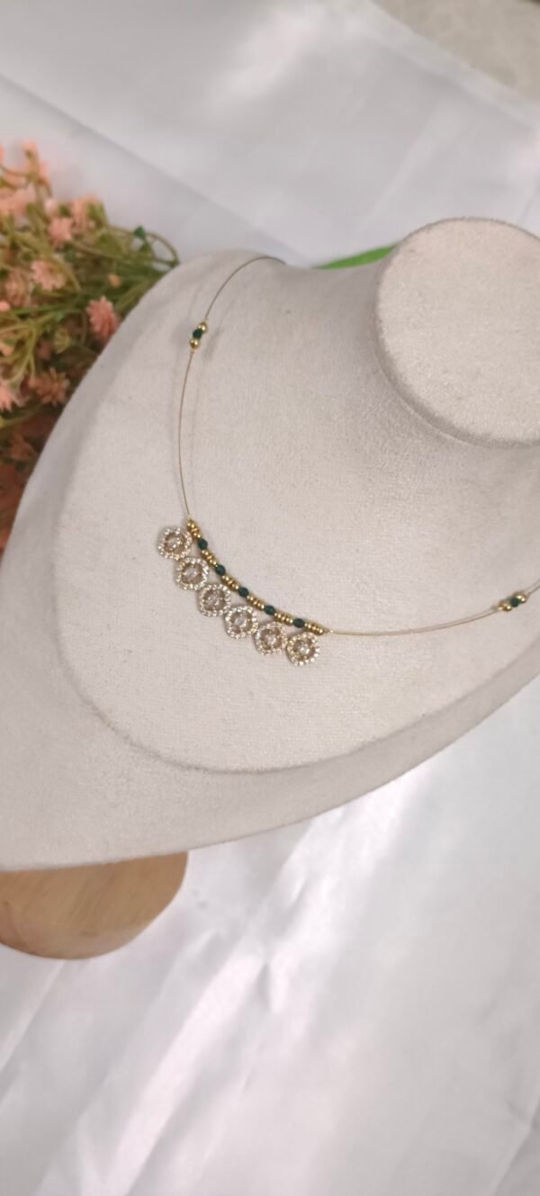 Royal 'N' Reesh Invisible Necklace with Traditional Pendent,Gold-Plated Pendant - Green Beads - Image 2