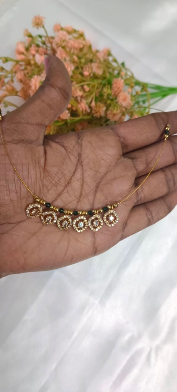 Royal 'N' Reesh Invisible Necklace with Traditional Pendent,Gold-Plated Pendant - Green Beads - Image 4