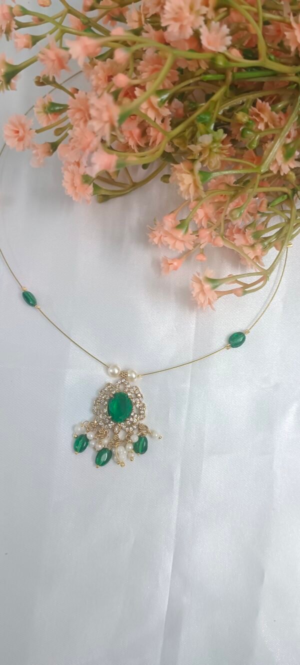 Royal 'N' Reesh Invisible Necklace with Traditional Pendent, Gold-Plated Pendant - Green - Image 3