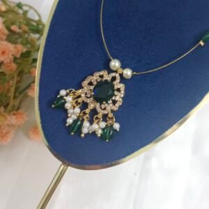 Royal 'N' Reesh Invisible Necklace with Traditional Pendent, Gold-Plated Pendant - Green