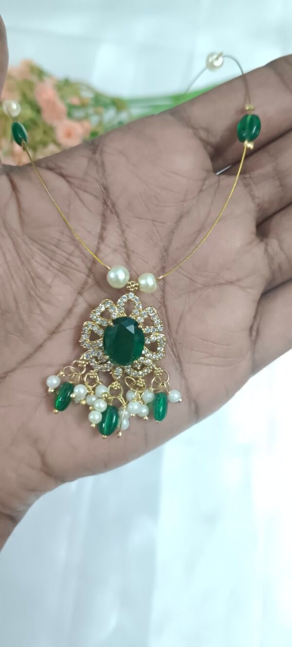 Royal 'N' Reesh Invisible Necklace with Traditional Pendent, Gold-Plated Pendant - Green - Image 2