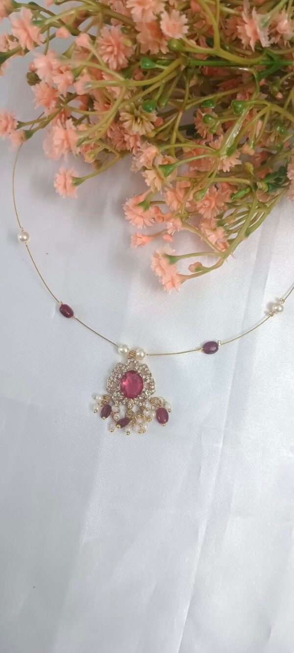Royal 'N' Reesh Invisible Necklace with Traditional Pendent, Gold-Plated Pendant - Red - Image 3