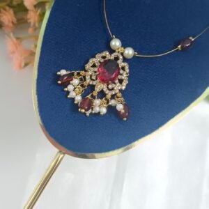 Royal 'N' Reesh Invisible Necklace with Traditional Pendent, Gold-Plated Pendant - Red