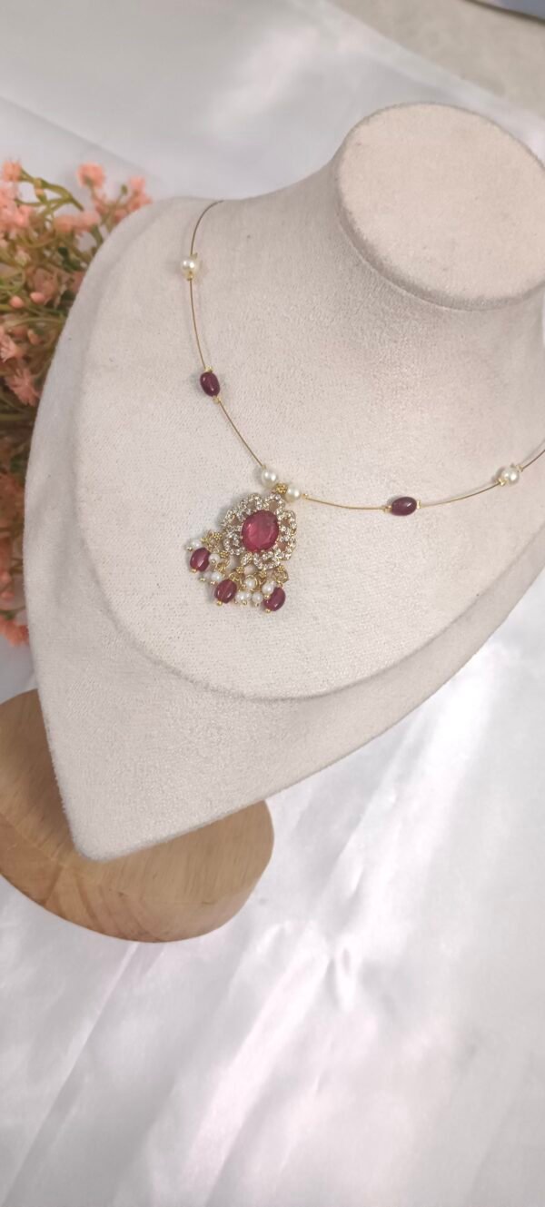 Royal 'N' Reesh Invisible Necklace with Traditional Pendent, Gold-Plated Pendant - Red - Image 2