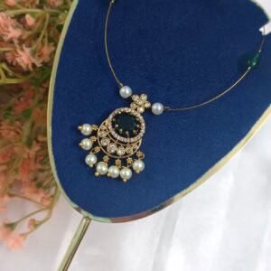 Royal 'N' Reesh Invisible Necklace with Traditional Pendent, Gold-Plated Pendant with Green