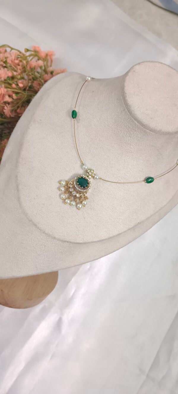 Royal 'N' Reesh Invisible Necklace with Traditional Pendent, Gold-Plated Pendant with Green - Image 4