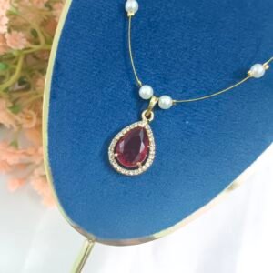 Royal 'N' Reesh Invisible Necklace with Traditional Pendent, Gold-Plated Pendant - Red