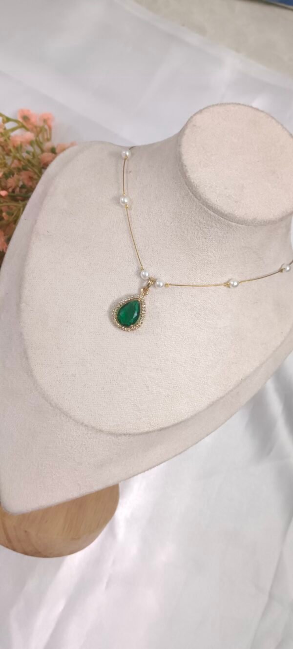 Royal 'N' Reesh Invisible Necklace with Traditional Pendant, Gold-Plated Pendant - Green - Image 3