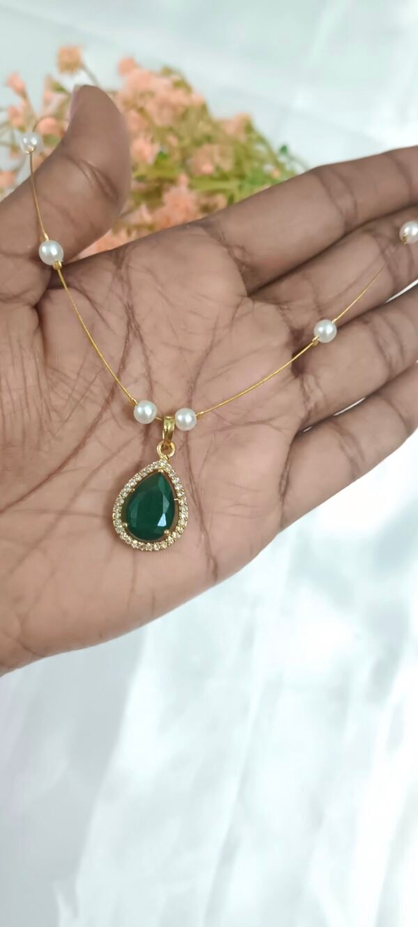 Royal 'N' Reesh Invisible Necklace with Traditional Pendant, Gold-Plated Pendant - Green - Image 2
