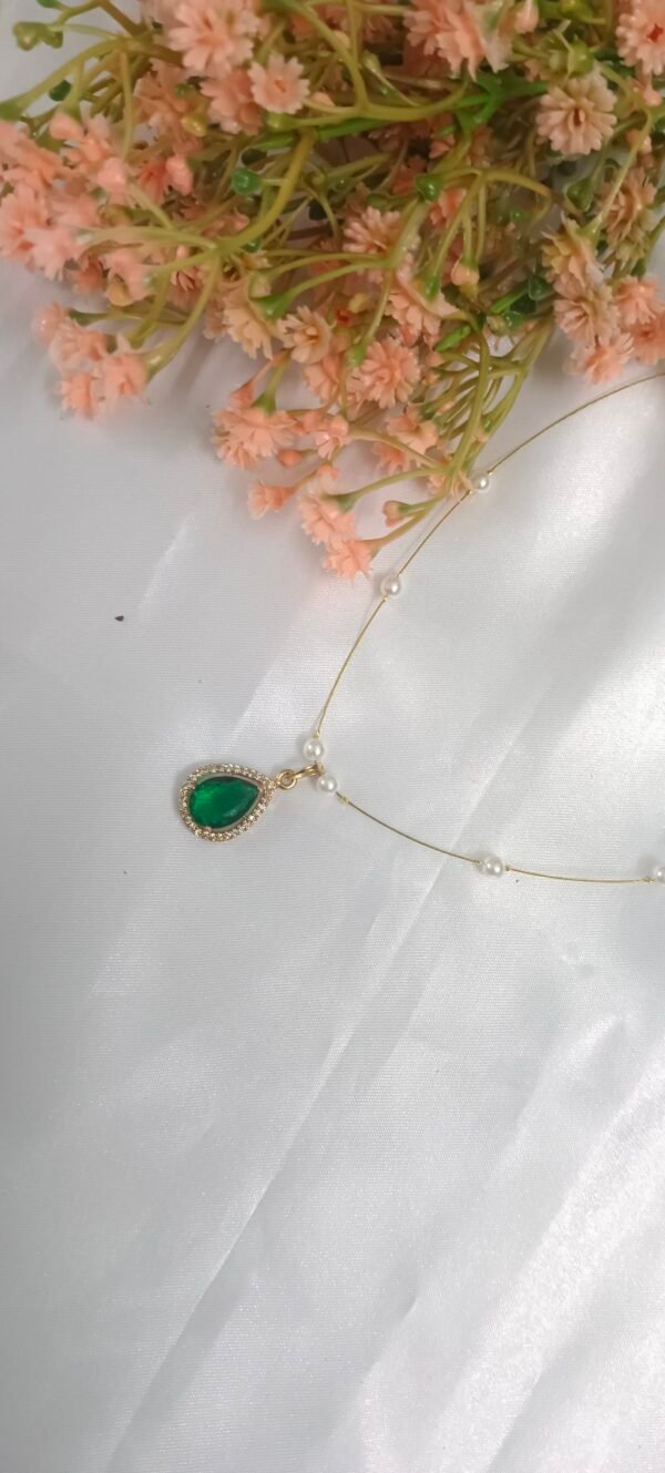 Royal 'N' Reesh Invisible Necklace with Traditional Pendant, Gold-Plated Pendant - Green - Image 4