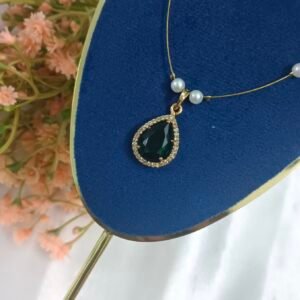 Royal 'N' Reesh Invisible Necklace with Traditional Pendant, Gold-Plated Pendant - Green