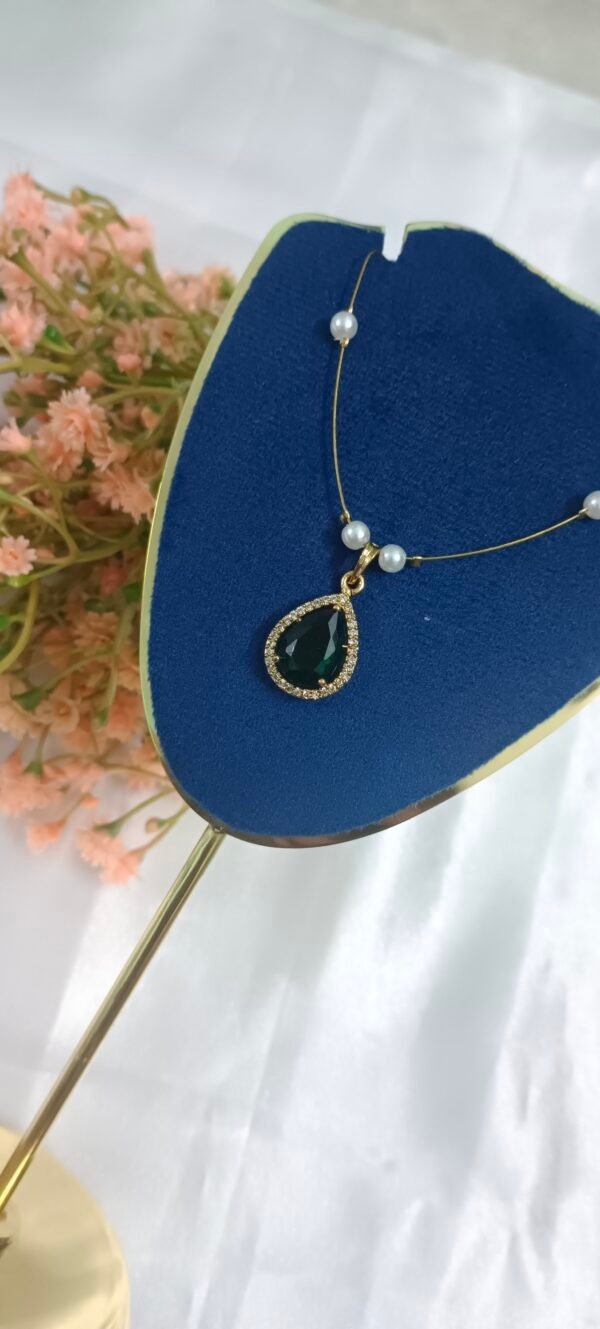 Royal 'N' Reesh Invisible Necklace with Traditional Pendant, Gold-Plated Pendant - Green