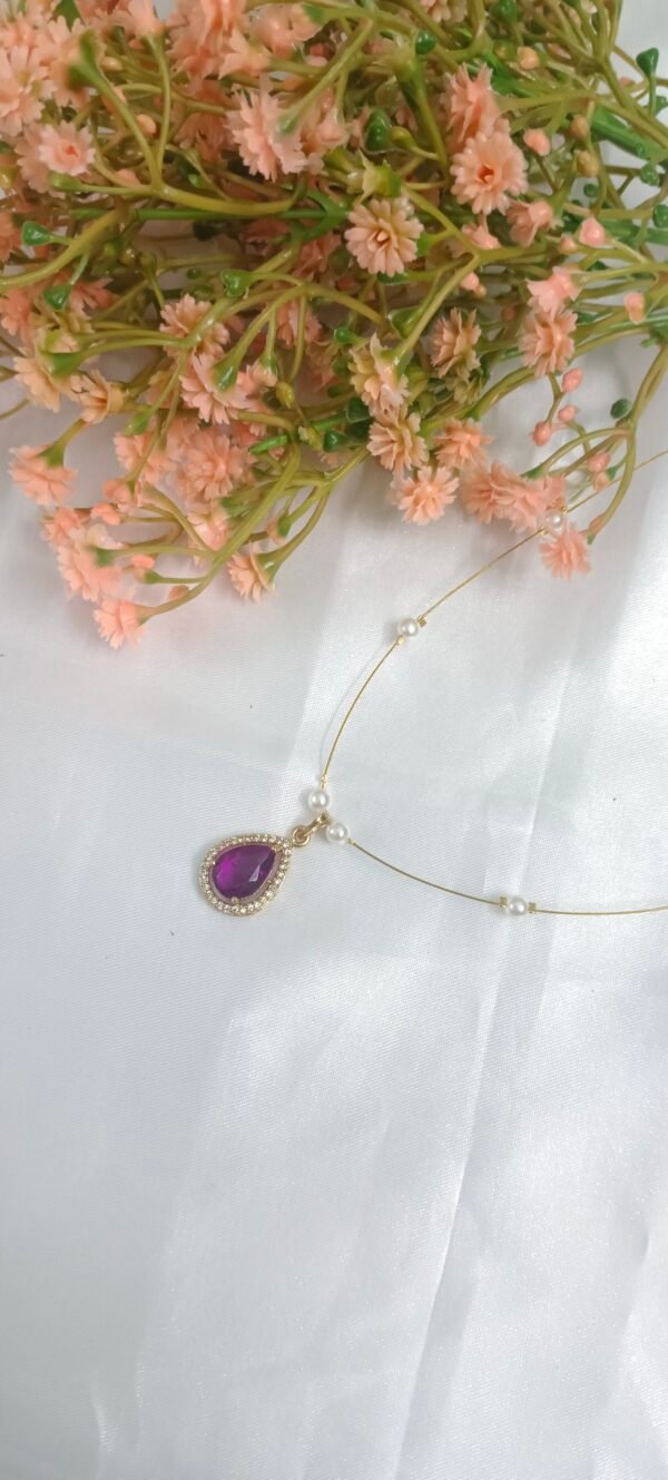 Royal 'N' Reesh Invisible Necklace with Traditional Pendant, Gold-Plated Pendant - Purple - Image 4
