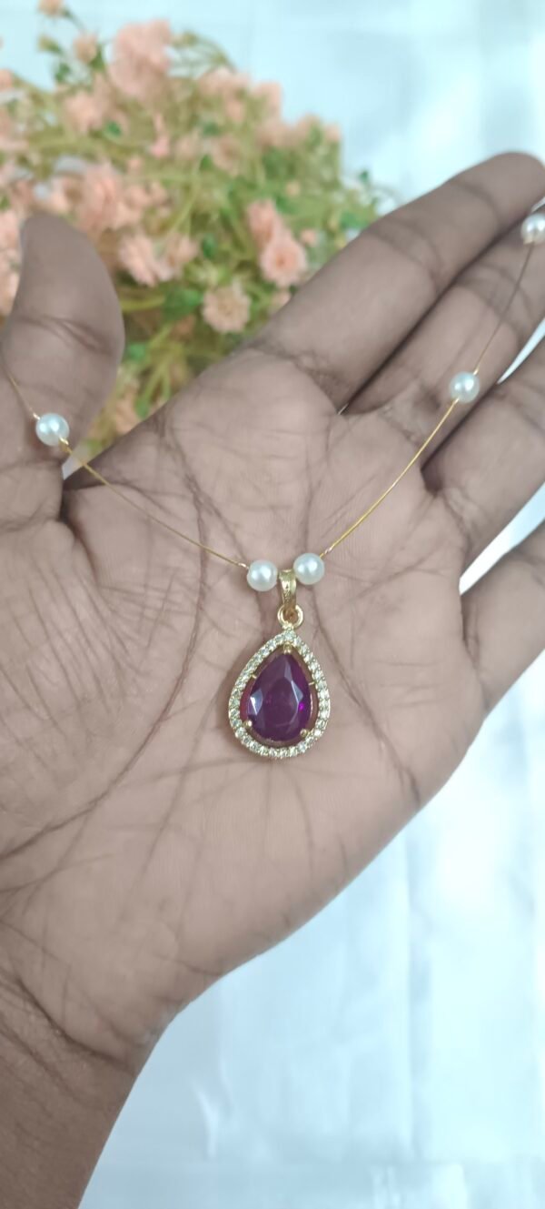 Royal 'N' Reesh Invisible Necklace with Traditional Pendant, Gold-Plated Pendant - Purple - Image 2