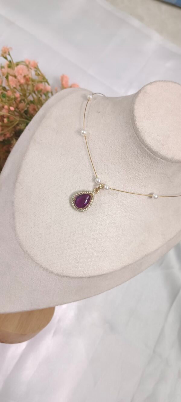 Royal 'N' Reesh Invisible Necklace with Traditional Pendant, Gold-Plated Pendant - Purple - Image 3