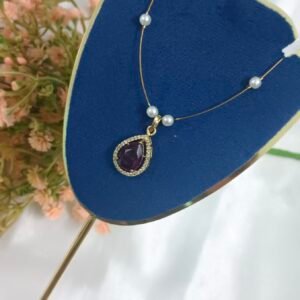 Royal 'N' Reesh Invisible Necklace with Traditional Pendant, Gold-Plated Pendant - Purple