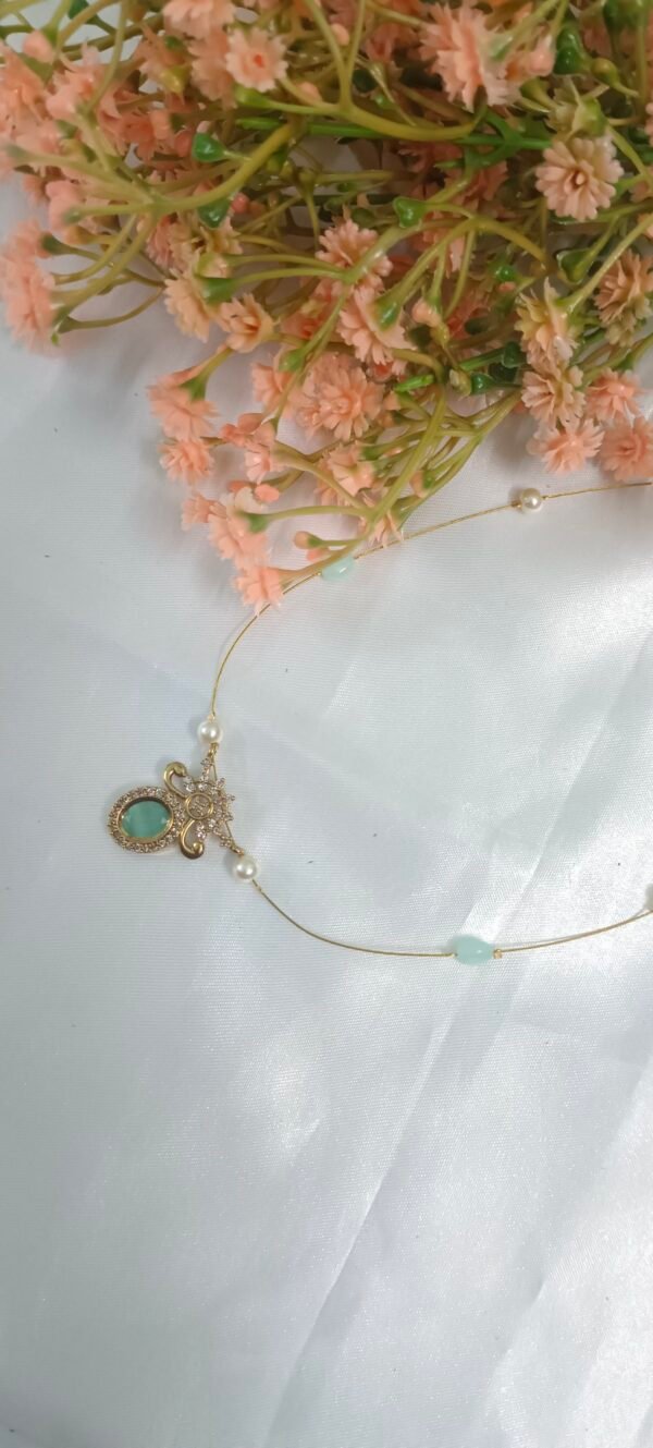 Royal 'N' Reesh Invisible Necklace with Traditional Pendant, Gold-Plated Pendant - Pastel Green - Image 4