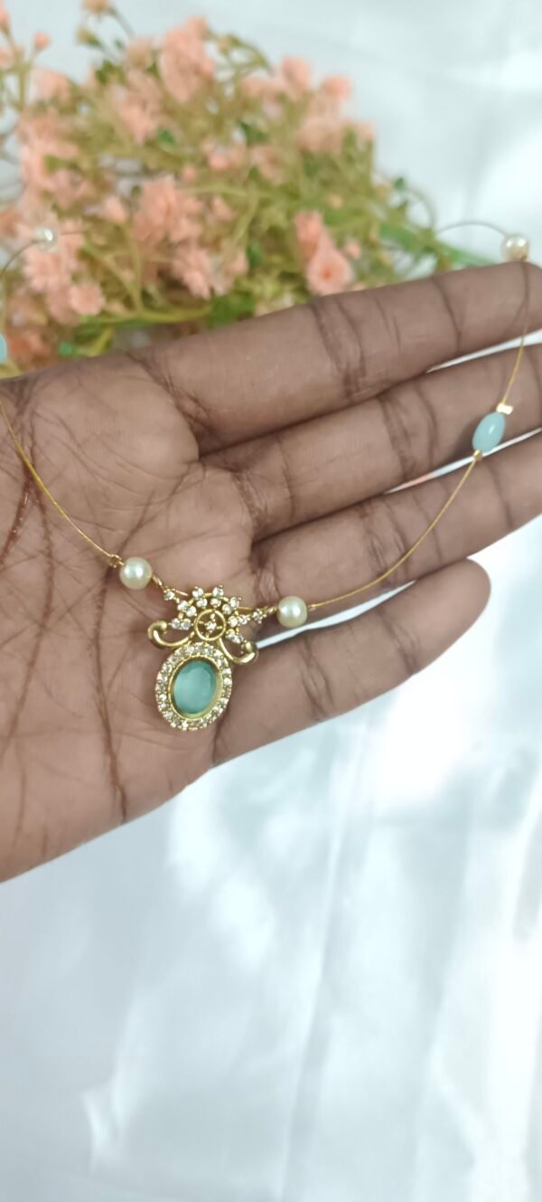 Royal 'N' Reesh Invisible Necklace with Traditional Pendant, Gold-Plated Pendant - Pastel Green - Image 3
